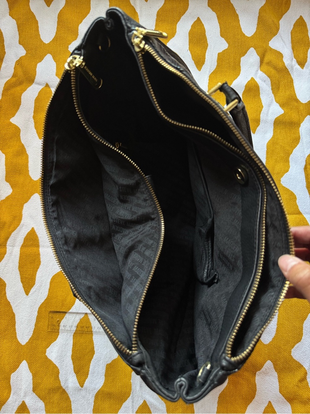 Steve Madden Black Mixed-Texture Tote with Gold Hardware - Picture 4 of 4